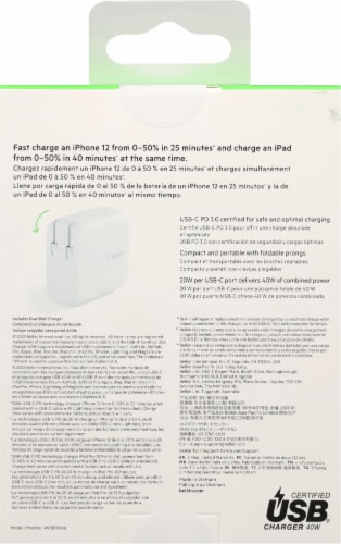 Belkin Dual 20W USB-C Wall Charger - White Perspective: back