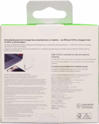 Belkin BoostCharge™ Pro Dual USB-C Wall Charger Perspective: back