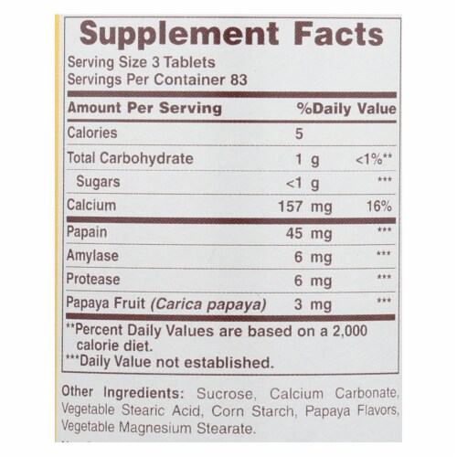 American Health - Original Papaya Enzyme Chewable - 250 Tablets Perspective: back