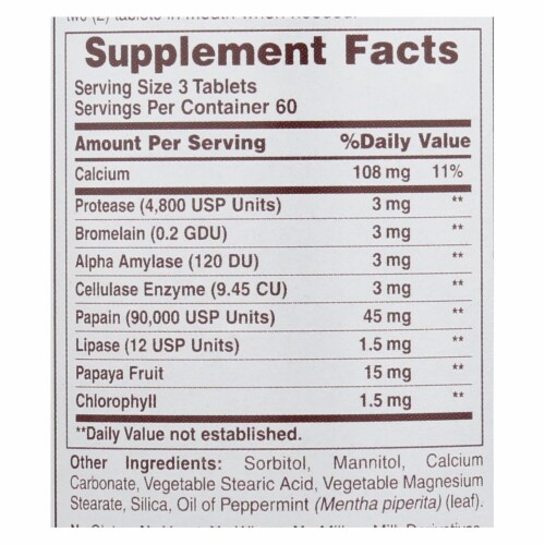 American Health - Super Papaya Enzyme Plus Chewable - 180 Chewable Tablets Perspective: back