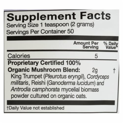 Organic Mushroom Nutrition - Mush Sprfd Organic Rstr 100gr - 3.57 oz. Perspective: back