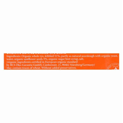 Genuine Bavarian Organic Bread - Sunflower seed Rey - Case of 6 - 17.6 oz. Perspective: back
