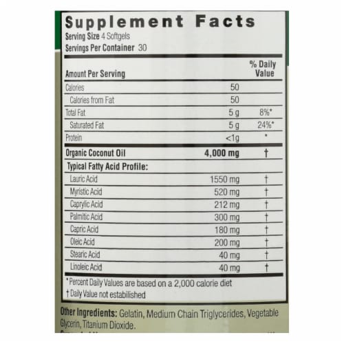 Nature's Answer - Extra Virgin Coconut Oil - 120 Softgels Perspective: back