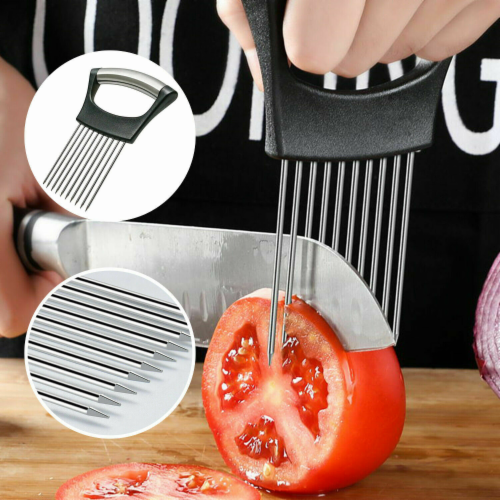 Hot Sell Stainless Steel Fruit Tongs Onion Holder Tomato Slicer