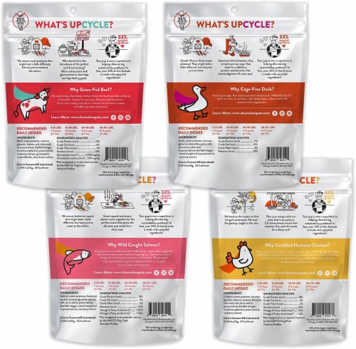 Dog Jerky Treats Moo Lobsta, Duck-Tato, Salmon Loves Butternut, Chick'N Colada - Variety Pack Perspective: back