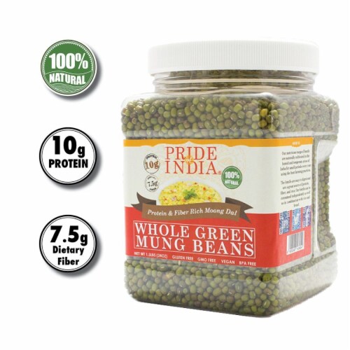 Pride Of India - Indian Whole Green Mung Gram - Protein & Fiber Rich Moong Whole - 24 oz Perspective: back