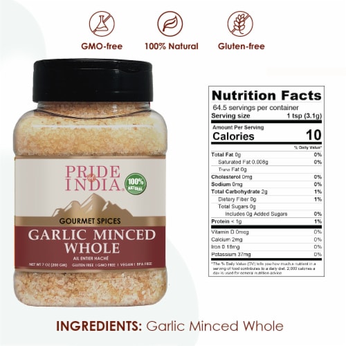 Garlic Minced,  Gourmet Seasoning  Ideal for Dips/Sauces/Bread/Salad/Stir-Fries - 7 oz Perspective: back