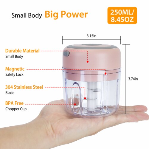 8.45Oz, Mini Electric Garlic Chopper Cordless Garlic Mincer Perspective: back