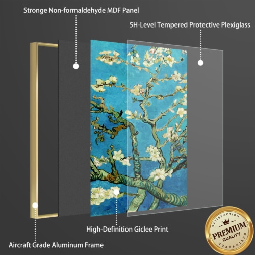 Framed Canvas Wall Paintings-Apricot Blossoms on Branch-Aesthetic Prints for Interior Décor Perspective: back