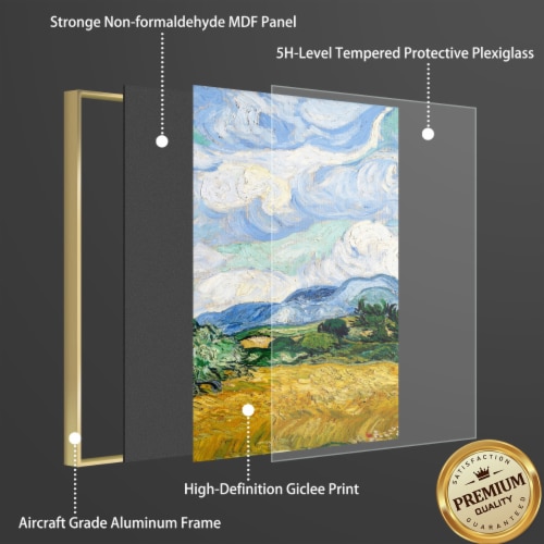 Framed Canvas Wall Paintings-Wheat Field with Cypresses-Aesthetic Prints for Interior Décor Perspective: back