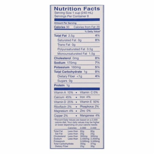 Almond Breeze - Almond Milk - Unsweetened Original - Case of 8 - 64 fl oz. Perspective: back