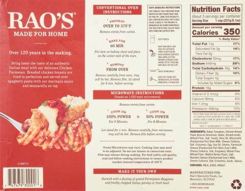 Rao’s Frozen Parmesan Chicken Meal