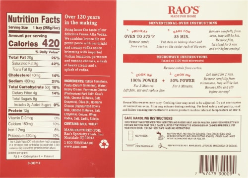 Rao's® Penne Alla Vodka Frozen Meal Perspective: back
