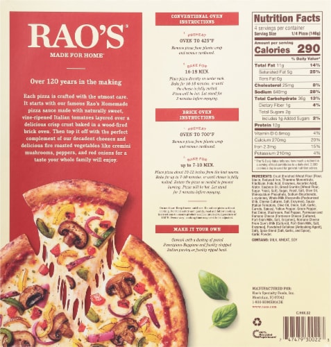 Rao's® Frozen Fire Roasted Vegetable Brick Oven Pizza Perspective: back
