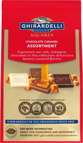 Ghirardelli® Assorted Chocolate Caramel Squares Holiday Candy Bag Perspective: back