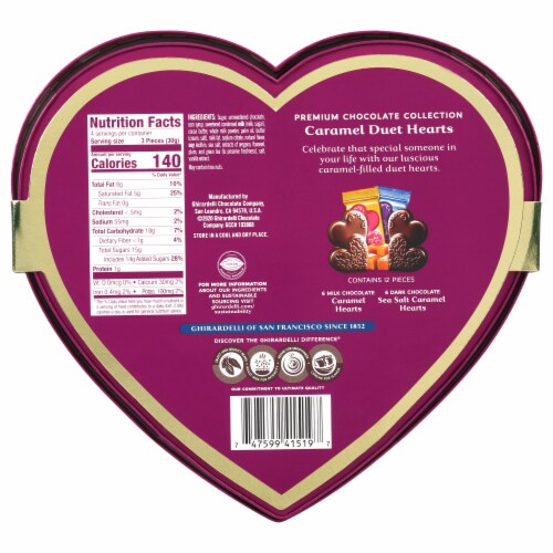 Ghirardelli® Caramel Duet Hearts Premium Assorted Chocolate Valentine Candy Perspective: back