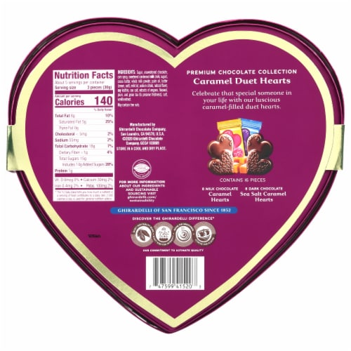 Ghirardelli® Premium Chocolate Assortment Caramel Duet Hearts Valentine Candy Perspective: back