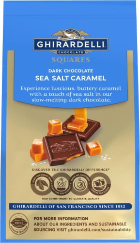 Ghirardelli® Dark Chocolate Sea Salt Caramel Squares Holiday Candy Bag Perspective: back