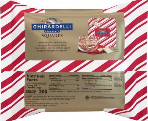 Ghirardelli® Peppermint Bark Squares Candy Bag Perspective: back
