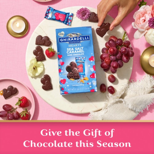 Ghirardelli® Sea Salt Caramel Dark Chocolate Hearts Valentine's Candy Bag Perspective: back