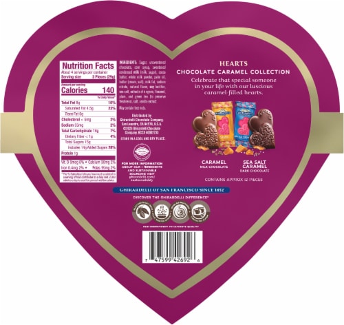 Ghirardelli® Chocolate Caramel Collection Hearts Valentine's Candy Perspective: back