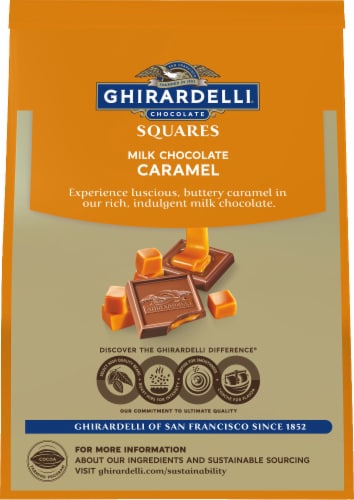 Ghirardelli® Milk Chocolate Caramel Squares Candy Bag Perspective: back