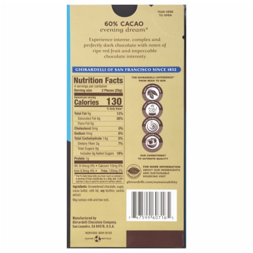 Ghirardelli® Intense Dark Evening Dream 60% Cacao Chocolate Bar Perspective: back