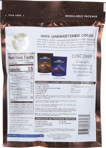 Ghirardelli® 100% Unsweetened Premium Baking Cocoa Powder Perspective: back