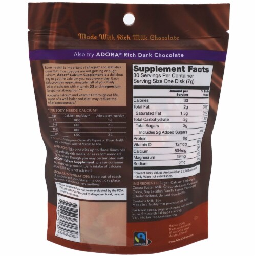 Adora Milk Chocolate Calcium Supplement Perspective: back
