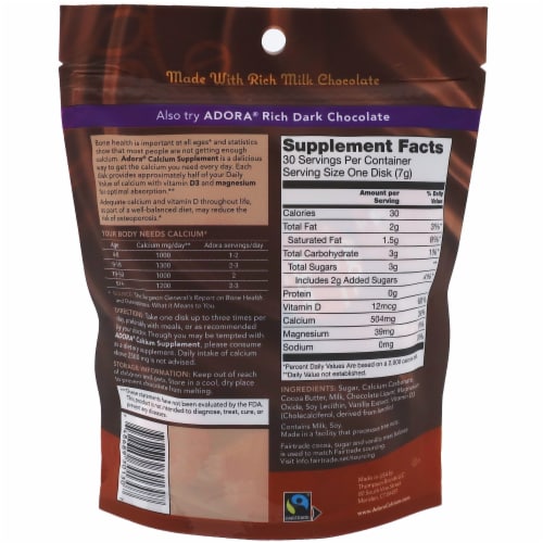 Adora Milk Chocolate Calcium Supplement Perspective: back