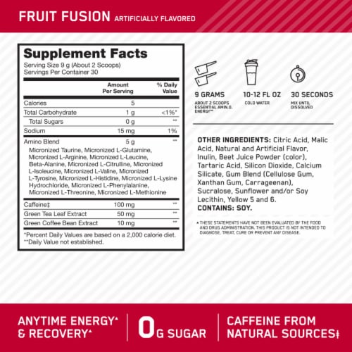 Optimum Nutrition Amino Energy Fruit Fusion Pre Workout Powder Perspective: back