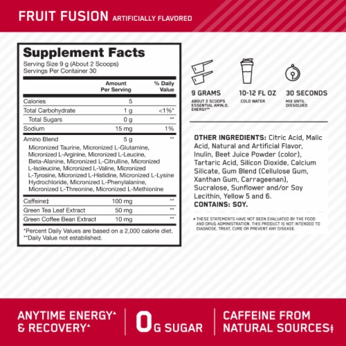 Optimum Nutrition Amino Energy Fruit Fusion Pre Workout Powder Perspective: back