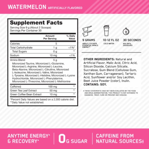 Optimum Nutrition Amino Energy Watermelon Pre Workout Powder Perspective: back