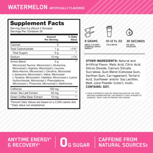Optimum Nutrition Amino Energy Watermelon Pre Workout Powder Perspective: back