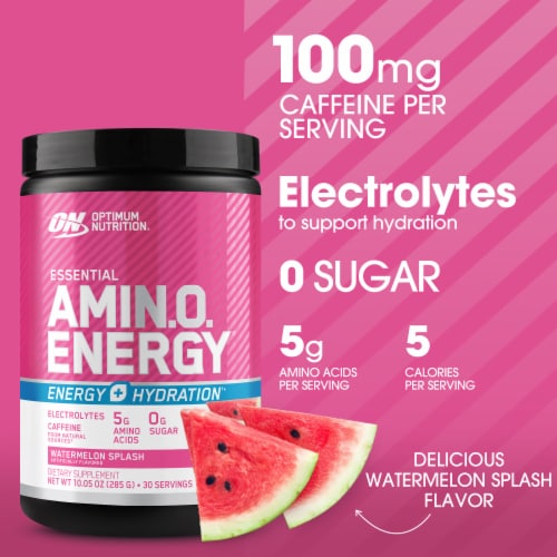 Optimum Nutrition Amino Energy Plus Electrolytes Watermelon Splash Energy Drink Pre Workout Powder Perspective: back