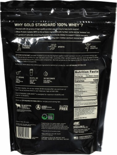 Optimum Nutrition Gold Standard Whey Strawberry Powdered Drink Mix Perspective: back