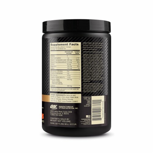 Optimum Nutrition AmiN.O. Gold Standard Pre Advanced Strawberry Mango Daiquiri Dietary Supplement Perspective: back