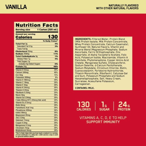 Optimum Nutrition Vanilla Protein Shakes Perspective: back