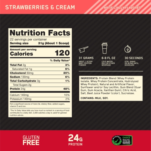 Optimum Nutrition Gold Standard 100% Whey Strawberries & Cream Protein Powder Perspective: back