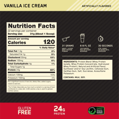 Optimum Nutrition® Gold Standard® 100% Whey Protein Vanilla Ice Cream Perspective: back