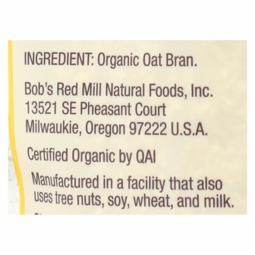 Bob's Red Mill - Oat Bran - Organic High Fiber Hot Cereal - Case of 4 - 18 oz. Perspective: back