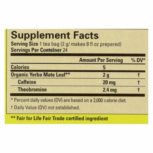 Ecoteas Organic Yerba Mate Unsmoked Green Energy Tea Bags - Case of 6 - 24 Bags Perspective: back