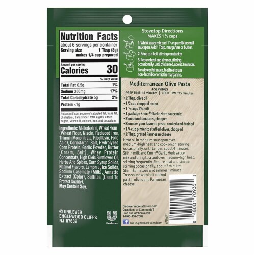 Knorr Sauce Mix - Garlic and Herb - 1.6 oz - Case of 12 Perspective: back