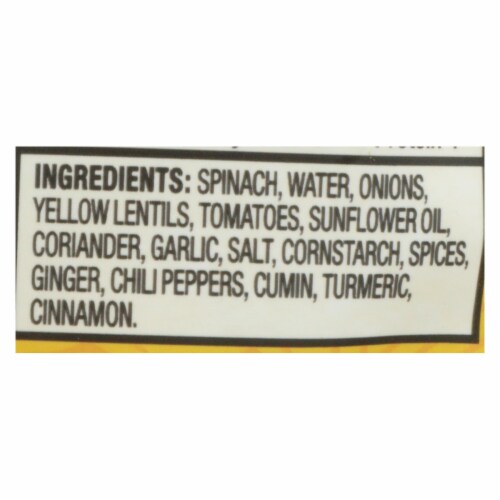 Tasty Bite Entree - Indian Cuisine - Spinach Dal - Indian - 10 oz - case of 6 Perspective: back