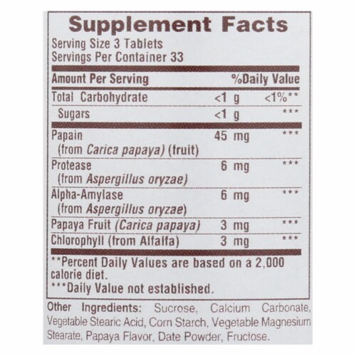 American Health - Papaya Enzyme with Chlorophyll Chewable - 100 Chewable Tablets Perspective: back