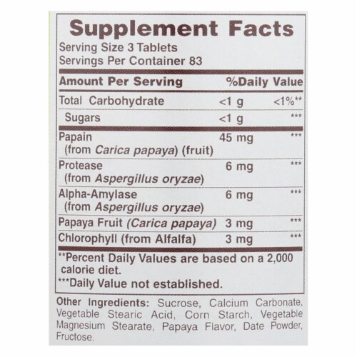 American Health - Papaya Enzyme with Chlorophyll Chewable - 250 Tablets Perspective: back