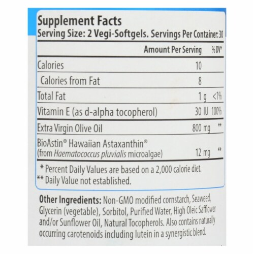 Nutrex Hawaii BioAstin Supreme - 6 mg - 60 Vegetarian Softgels Perspective: back