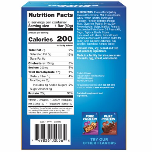 Pure Protein Chocolate Peanut Butter Protein Bars Perspective: back