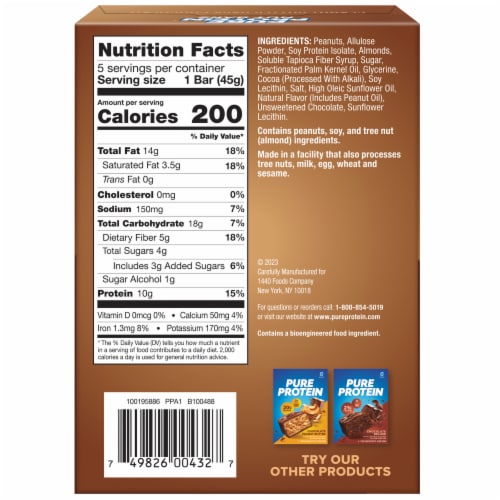 Pure Protein Peanut Butter Dark Chocolate Protein Bars Perspective: back