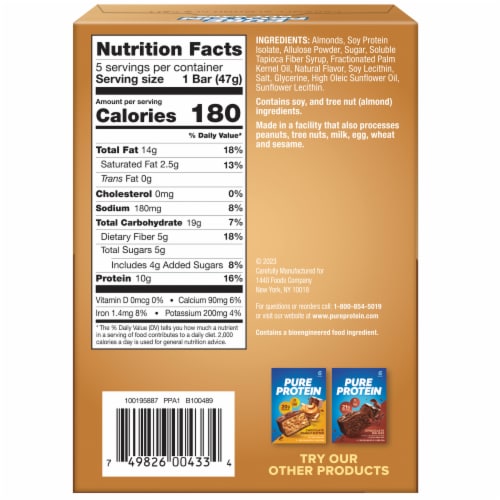 Pure Protein Caramel Almond Sea Salt Protein Bars Perspective: back